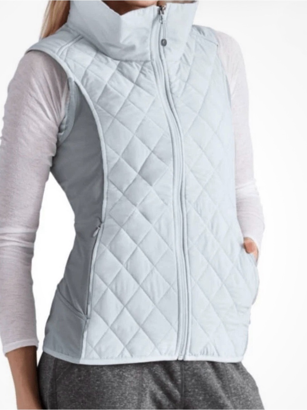 Athleta Women's White Gray Upside Vest Full Zip Pockets Sz M